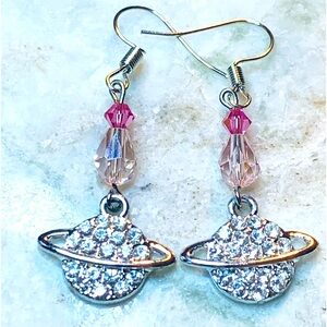 Handmade planet charms with Swarovski crystal earrings